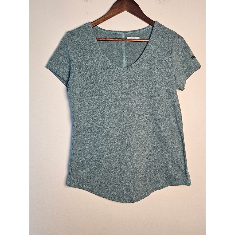 [Gorpcore] Columbia V-Neck T-Shirt Womens Large Teal Heather XK0164 Short Sleeve